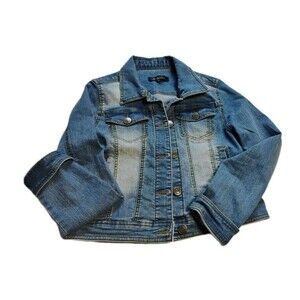 April Jeans Women's Cropped Button-Up Denim Jacket with Pockets,‎ Size L